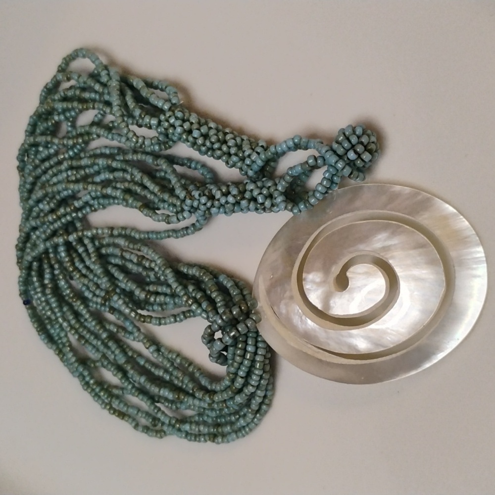 Statement Spiral Shell Pendant With Multiple Stra… - image 2